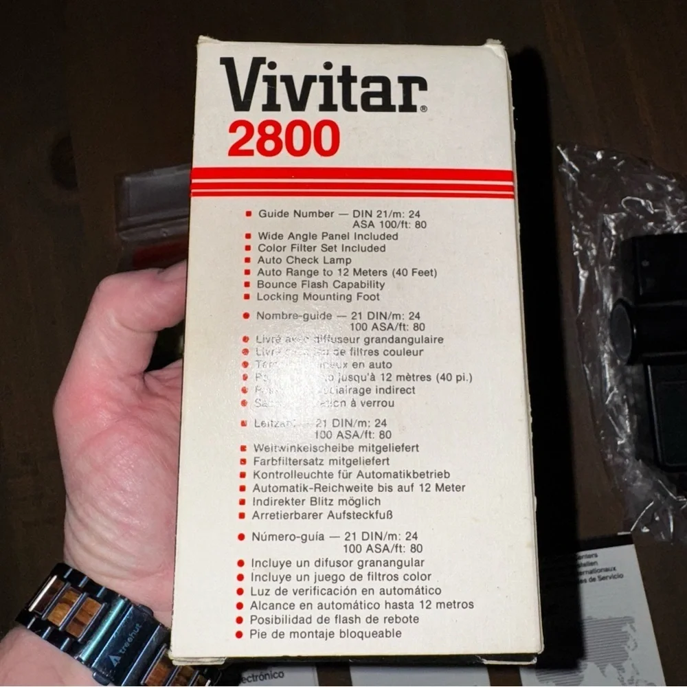 Vtg Vivitar Auto Thyristor 2800 Shoe Mount Flash Working W/ Filters, Box, Manual